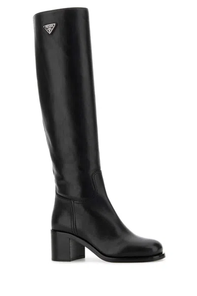 Prada Knee-high Leather Block Heel Boots In Multi