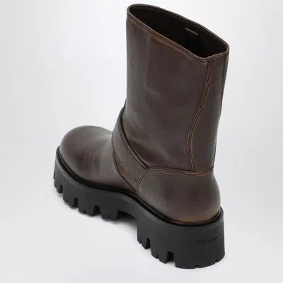 Prada Cocoacolored Leather Ankle Boots In Brown