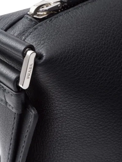 Prada Logo Print Leather Messenger Bag In Black