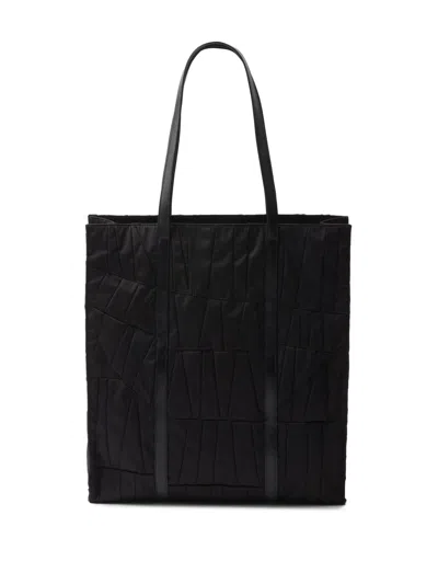 Prada Patch Embroidered Quilted Tote Bag In Black
