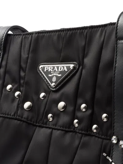 Prada Patch Embroidered Quilted Tote Bag In Black
