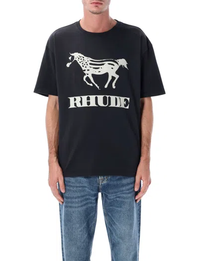 Rhude Crew Neck Short Sleeve Graphic Print T-shirt In Black