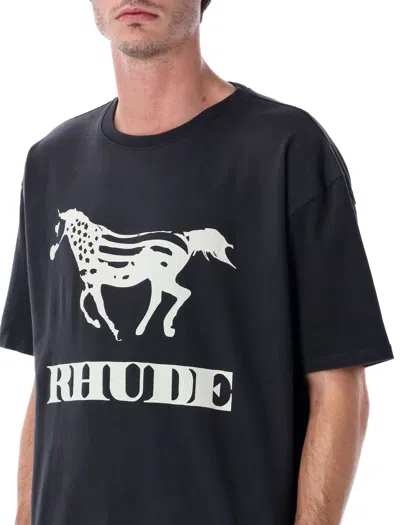 Rhude Crew Neck Short Sleeve Graphic Print T-shirt In Black