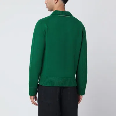 Sacai Wool Sweater With Polo Collar And Ribbed Cuffs In Green