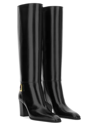 Saint Laurent Julia 75 Knee-high Leather Boots In Black