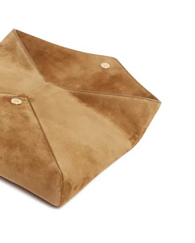 Saint Laurent Camel Suede Large Envelope Clutch In Brown