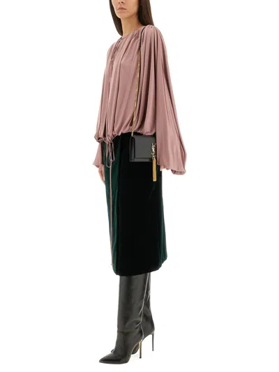 Saint Laurent Flared Oversize Knitwear Tie Detail In Pink