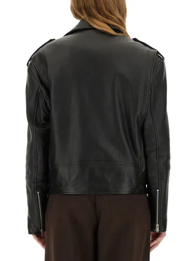 Saint Laurent Belted Leather Zip-up Jacket In Black