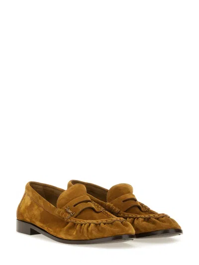 Saint Laurent Men Camel Suede Le Loafer Loafers In Brown