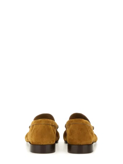 Saint Laurent Men Camel Suede Le Loafer Loafers In Brown
