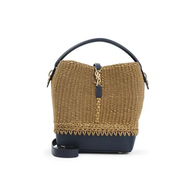 Saint Laurent Raffia And Leather Shoulder Bag With Detachable Strap In Brown