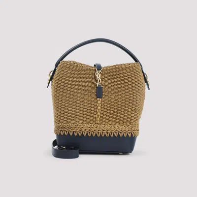 Saint Laurent Raffia And Leather Shoulder Bag With Detachable Strap In Brown