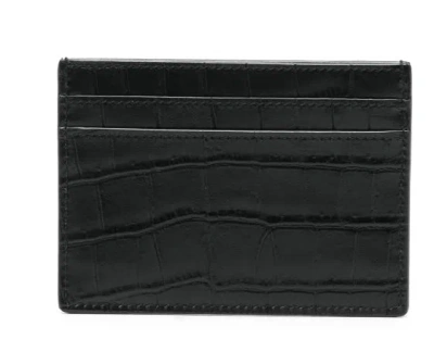 Saint Laurent Tiny Cassandre Card Case In Crocodile-embossed Matte Leather