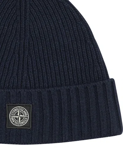 Stone Island Kids Blue Wool Beanie