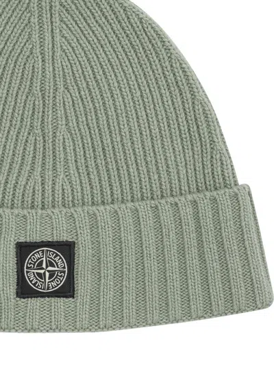Stone Island Kids Green Wool Beanie