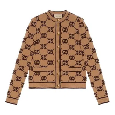 Gucci Gg Jacquard Wool Bouclé Cardigan In Brown