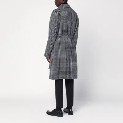 Tagliatore Black And Blue Coat With Belt In Gray