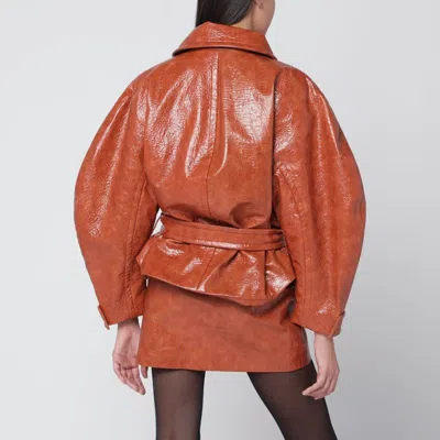 The Andamane Tan Leather-effect Belted Jacket In Multi