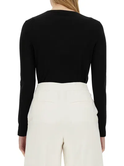 Theory Regular Fit Black Wool Sweater With Smooth Texture In Multi