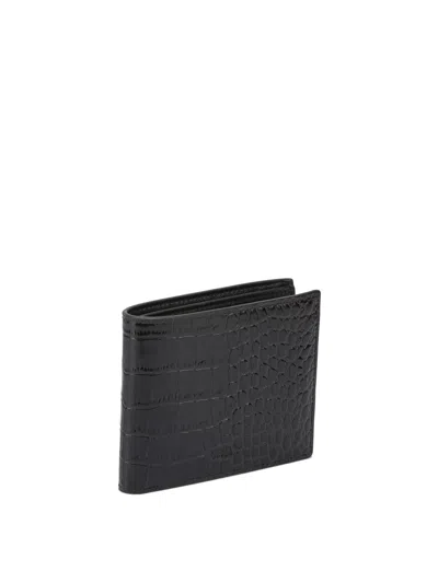 Tom Ford Crocodile Print Leather Wallet In Black