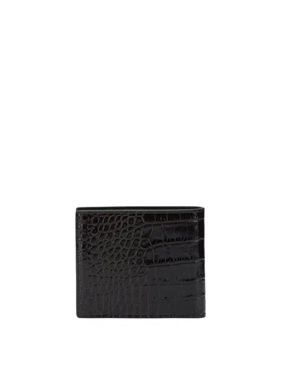 Tom Ford Crocodile Print Leather Wallet In Black