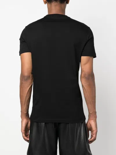 Versace Black Crewneck T-shirt With Contrasting Logo Lettering Print In Cotton