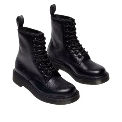 Dr. Martens 1460 Croc Embossed Combat Boot In Black