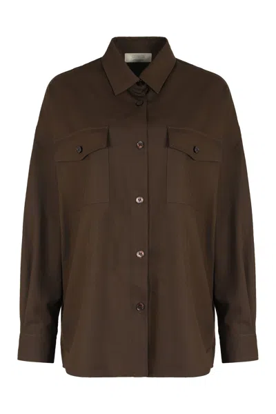 Weekend Max Mara Relaxed Linen Shirt Featuring Chest Pockets In Brown