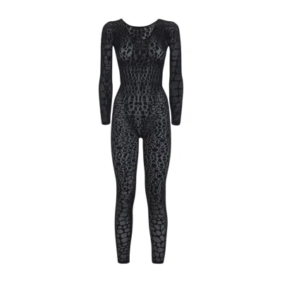 Wolford Reptile Patterned Long Sleeve Jumpsuit In Multi