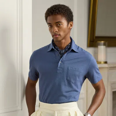Ralph Lauren Cotton-cashmere Piqué Polo Shirt In Blue