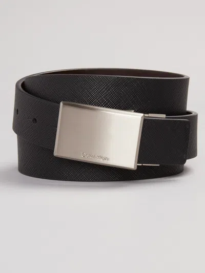 Calvin Klein Reversible Leather Belt With Plaque Buckle In Multi
