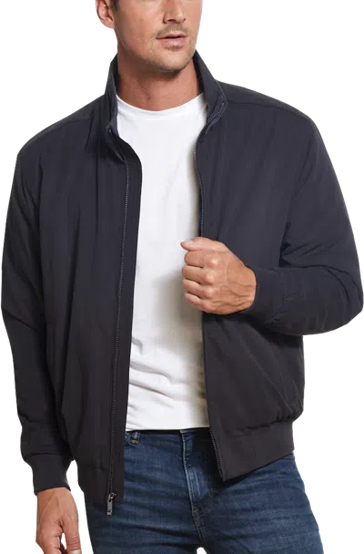 Weatherproof Microfiber Fleece-lined Bomber Jacket In Blue