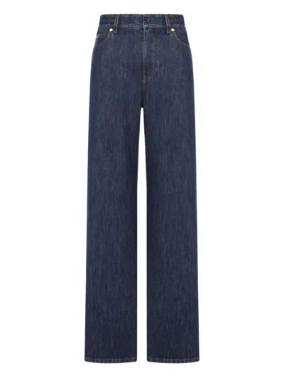 Fendi High-waisted And Straight Leg Five-pocket Jeans Clothing In Blue