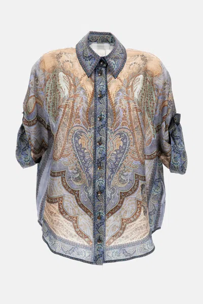 Zimmermann Wanderlust Multicolor Shirt With Classic Collar And All-over Print In Silk Woman In Multi