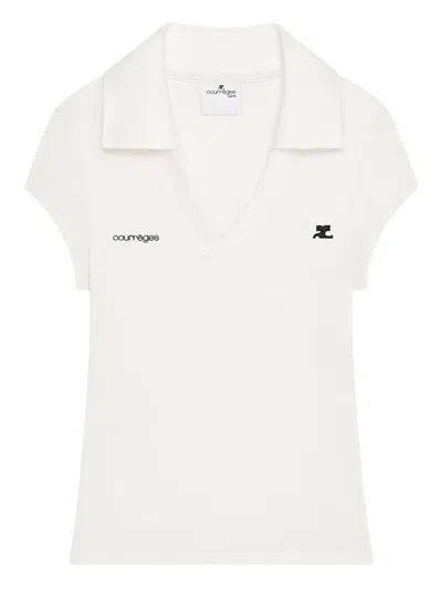 Courrèges Cropped Polo Shirt Collar Short Sleeves V Neck In Animal Print