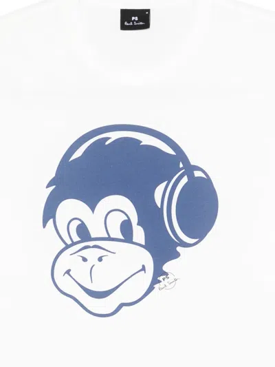 Ps By Paul Smith Ps Paul Smith Monkey Headphone Cotton T-shirt In White