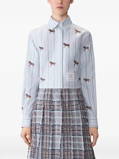Thom Browne Striped Horse Cropped Shirt In Blue