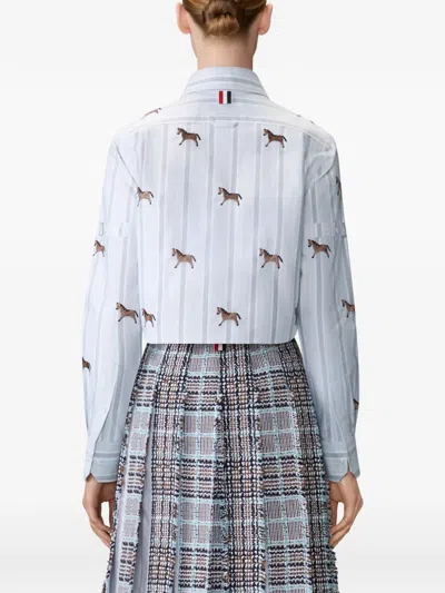 Thom Browne Striped Horse Cropped Shirt In Blue