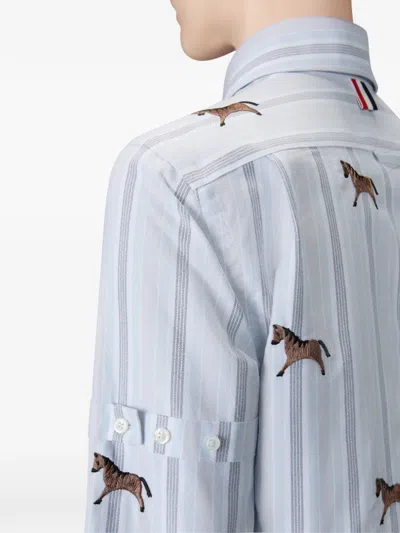 Thom Browne Striped Horse Cropped Shirt In Blue