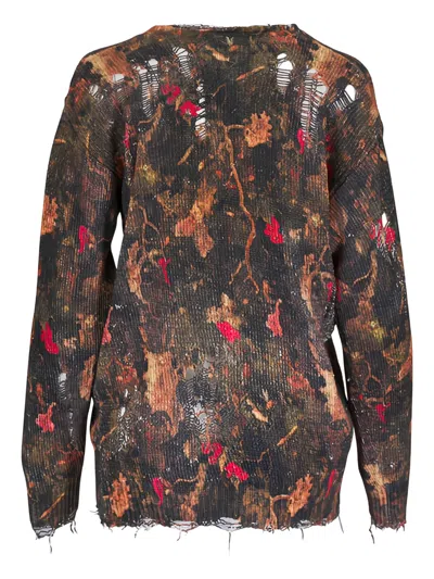 R13 Distressed Print Cardigan In Brown