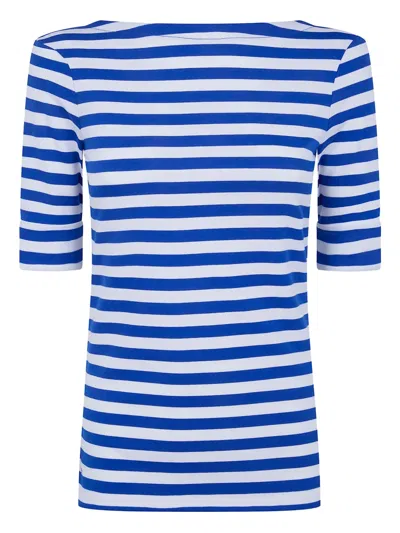 Ralph Lauren Striped Half-sleeve Top In Blue