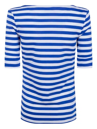 Ralph Lauren Striped Half-sleeve Top In Blue