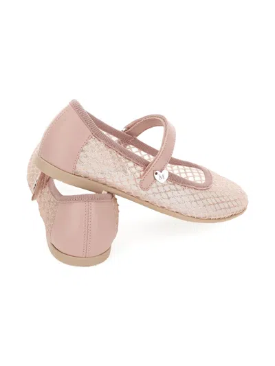 Monnalisa Heart-appliqué Mesh Ballet Flats In Pink