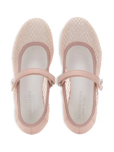 Monnalisa Heart-appliqué Mesh Ballet Flats In Pink