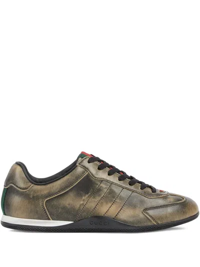 Gucci Leather Shift Sneakers Low Top Rubber Sole In Green