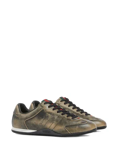 Gucci Leather Shift Sneakers Low Top Rubber Sole In Green