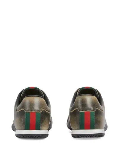 Gucci Leather Shift Sneakers Low Top Rubber Sole In Green