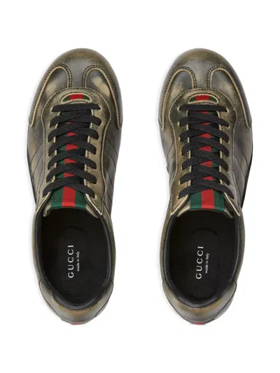 Gucci Leather Shift Sneakers Low Top Rubber Sole In Green