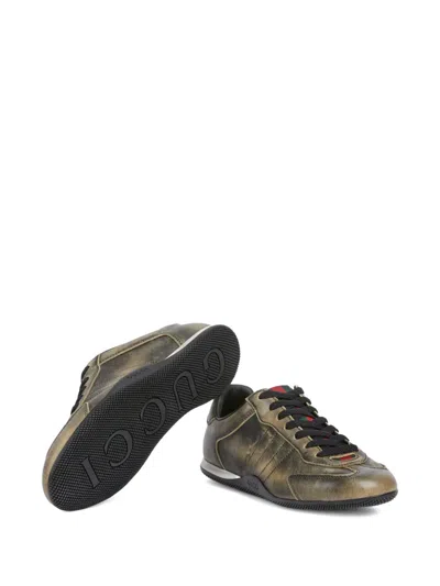 Gucci Leather Shift Sneakers Low Top Rubber Sole In Green