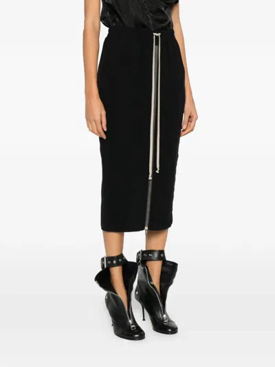 Rick Owens Drawstring Zip Midi Skirt In Black